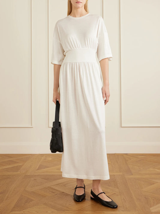 Gathered Organic Cotton And Silk-blend Midi Dress