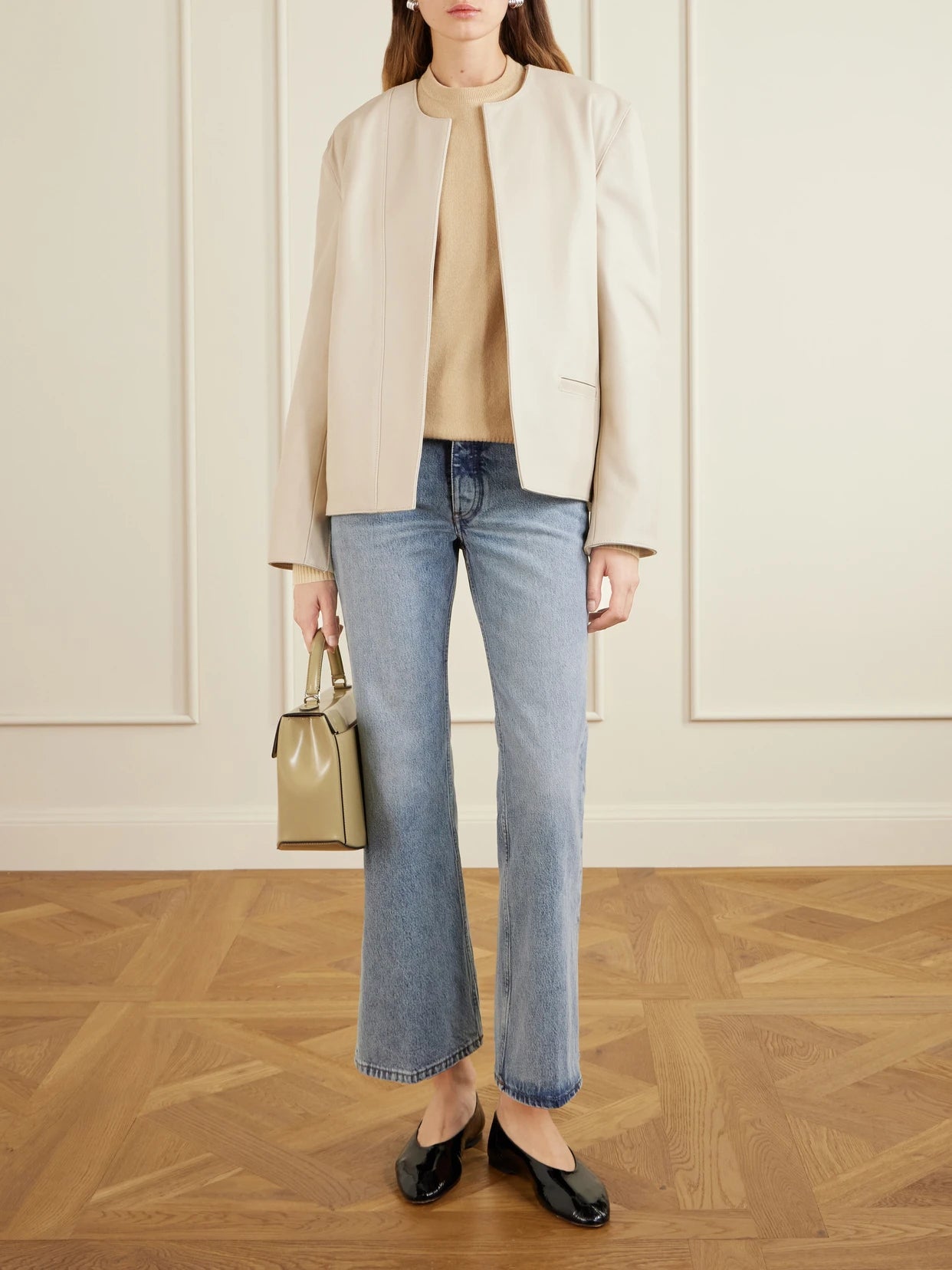 Image of Jeans. Product name - Kick Organic Flared Jeans in Mid denim colour by brand - TOTEME