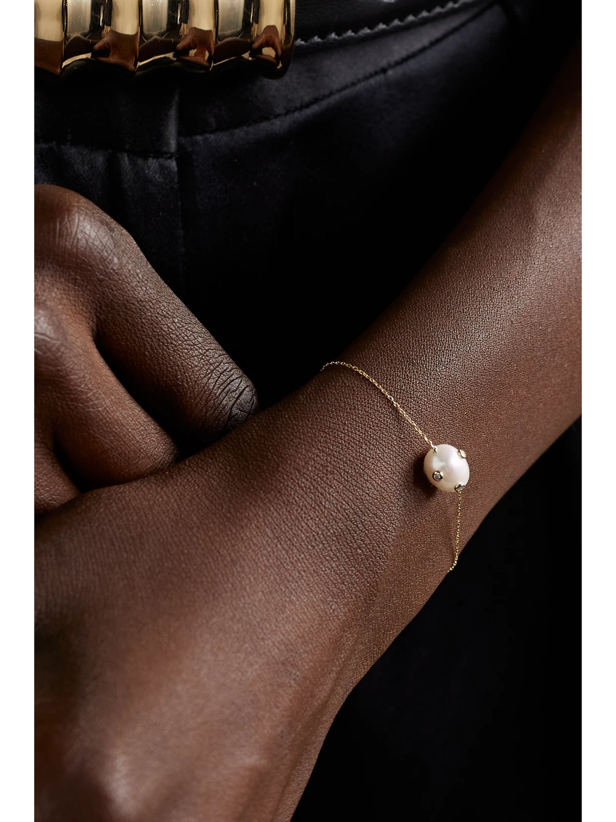 Image of Bracelets. Product name - 14-karat Gold, Pearl And Diamond Bracelet in Off-white colour by brand - Mateo