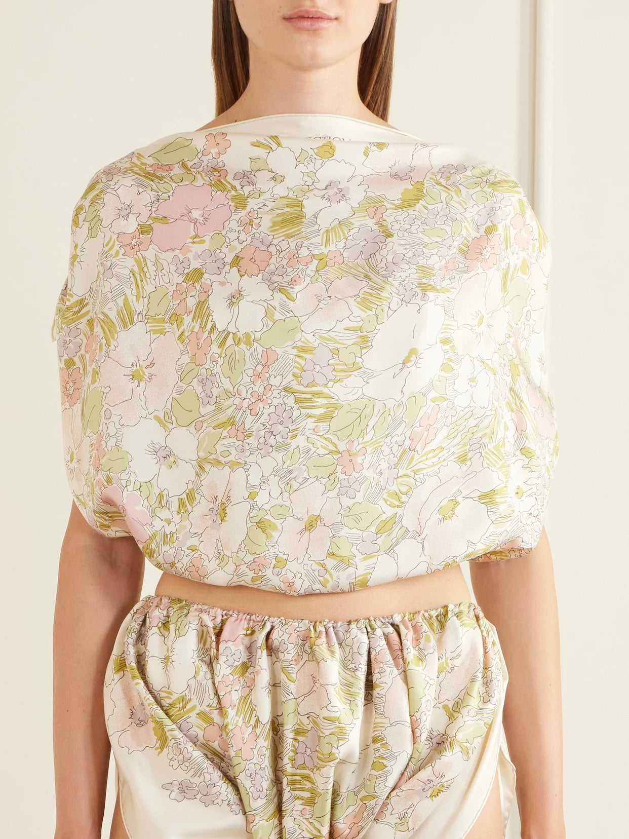 Floral-print Silk Cropped Tank