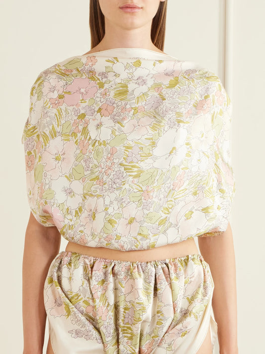 Floral-print Silk Cropped Tank