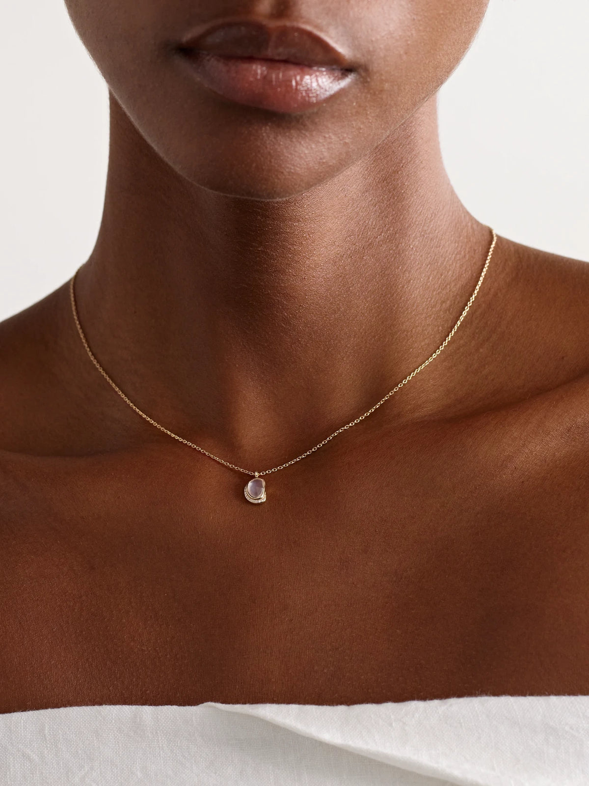Image of Necklaces. Product name - Crescent Moon 14-karat Recycled Gold, Moonstone And Diamond Necklace in Multi colour by brand - Melissa Joy Manning