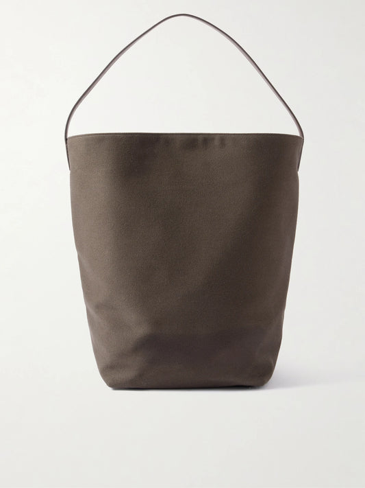 N/s Large Leather-trimmed Cotton-twill Tote