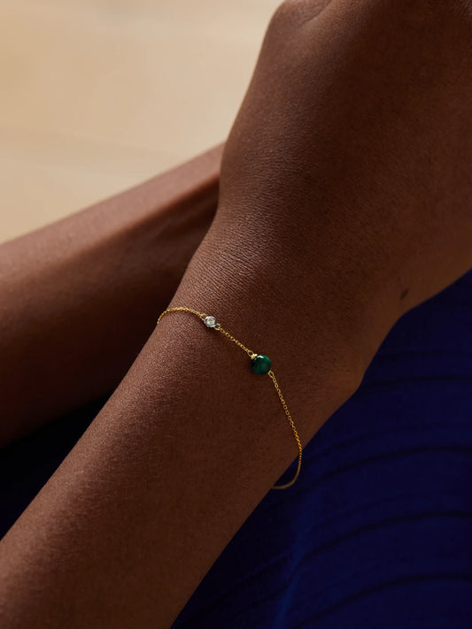Image of Bracelets. Product name - Dot 14-karat Gold, Malachite And Diamond Bracelet in Green colour by brand - Mateo