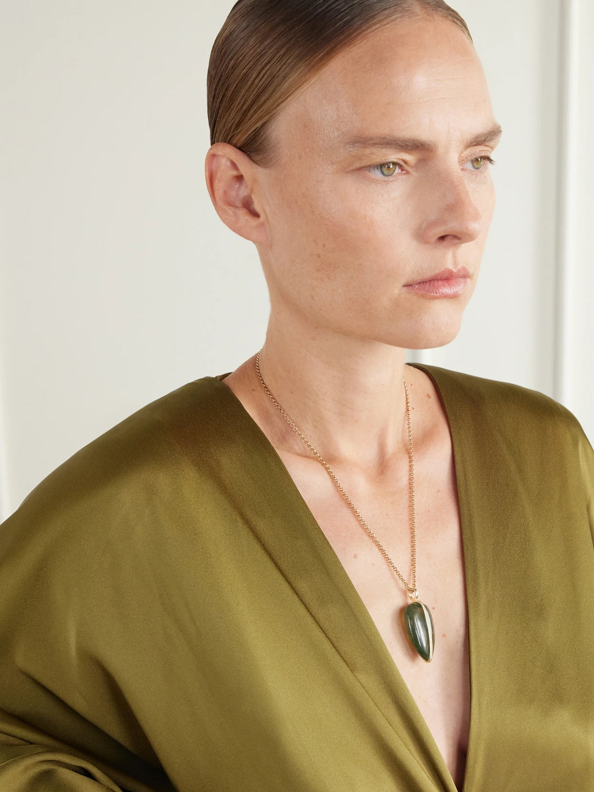 Image of Charms. Product name - Xl Pebble 14-karat Recycled Gold, Diamond And Agate Pendant in Green colour by brand - By Pariah