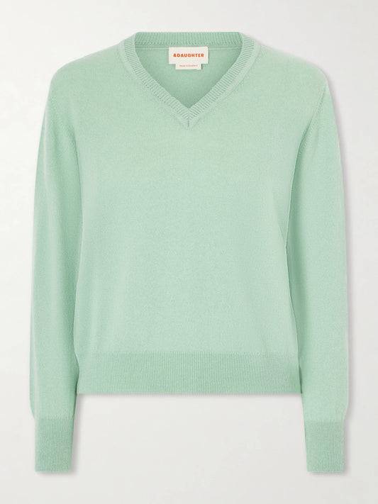 Image of a model wearing Outerwear. Product name - Slim Cashmere And Cotton-blend Sweater in Mint colour by brand - &Daughter