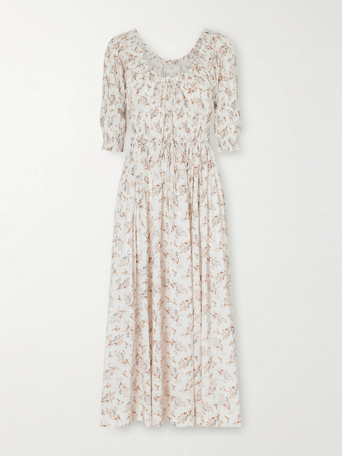 DÔEN Ischia Floral-print Gathered Organic Cotton-voile Midi Dress