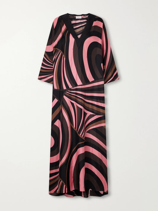 PUCCI Scalloped Printed Silk-twill Kaftan