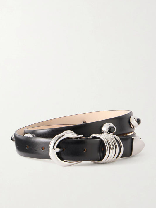 Déhanche Hollihock Stone Embellished Leather Belt