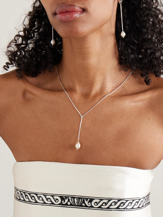 Image of Necklaces. Product name - Remier Sterling Silver Pearl Necklace in Multi colour by brand - Loren Stewart