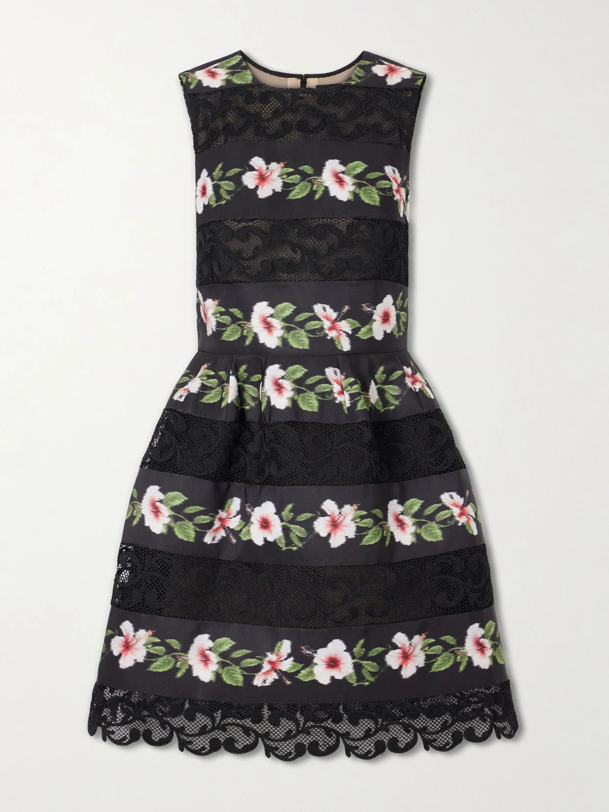 Floral-print Lace-trimmed Crepe De Chine Mini Dress