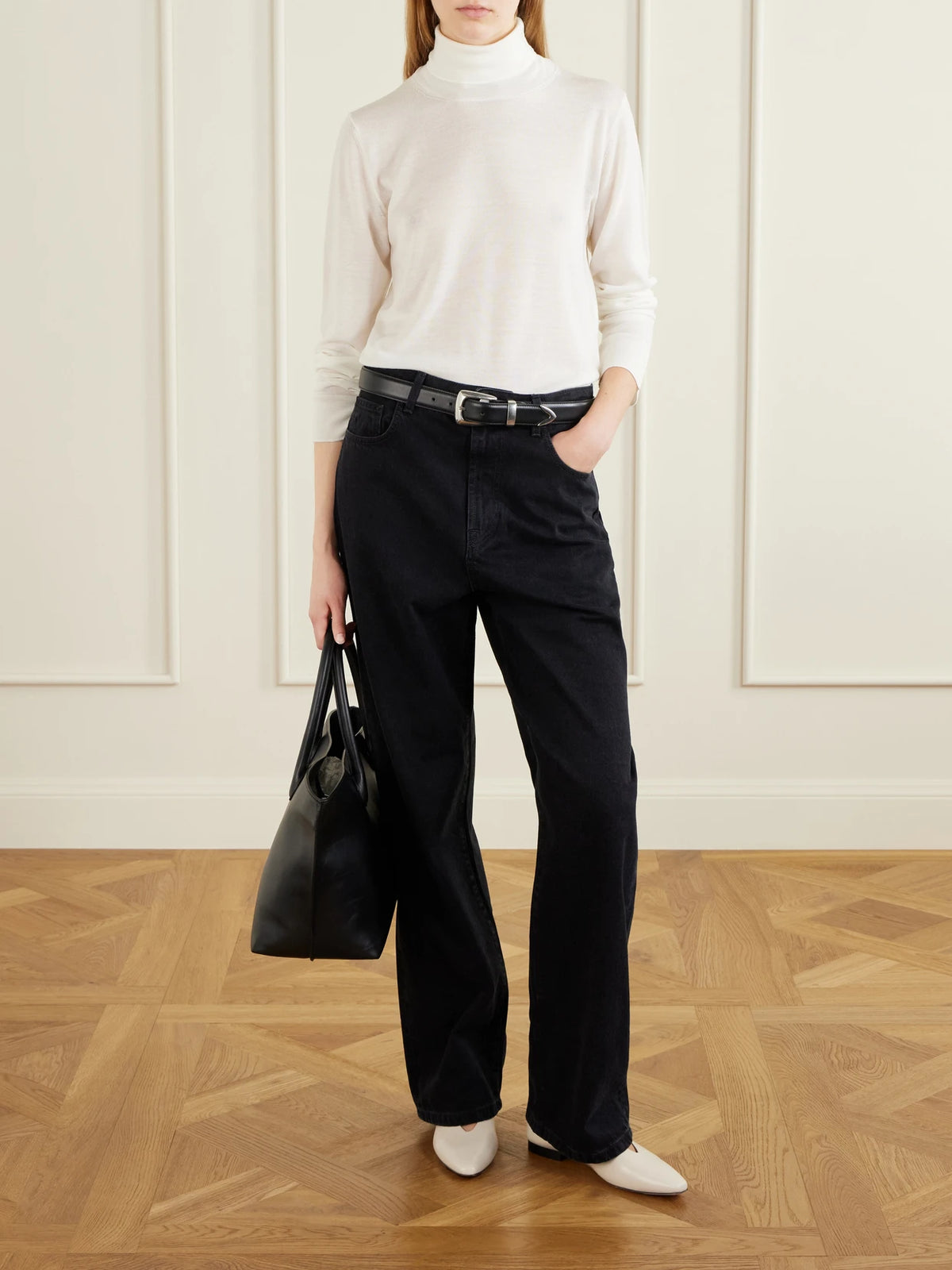 Image of Jeans. Product name - Bruun Wide-leg Jeans in Black, Blue colour by brand - RÓHE
