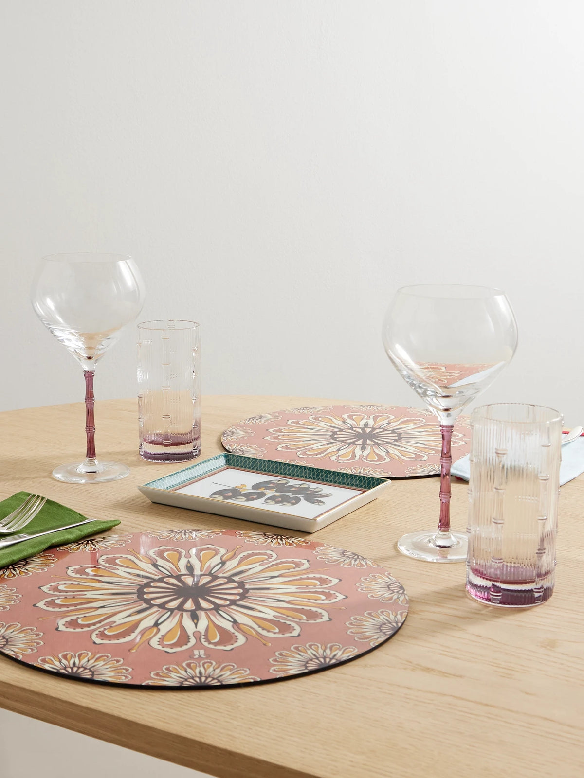 Image of Tableware. Product name - Bamboo Balloon Set Of Two Crystal Glasses in Pink colour by brand - La DoubleJ