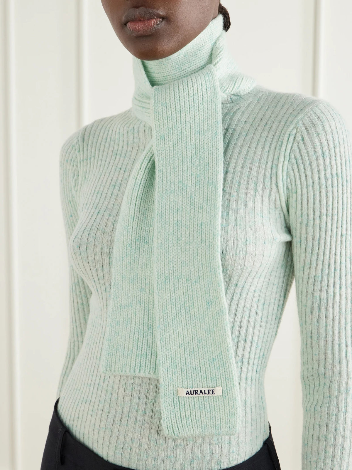 Image of Scarves & Shawls. Product name - Cashmere Scarf in Mint, Gray colour by brand - Auralee