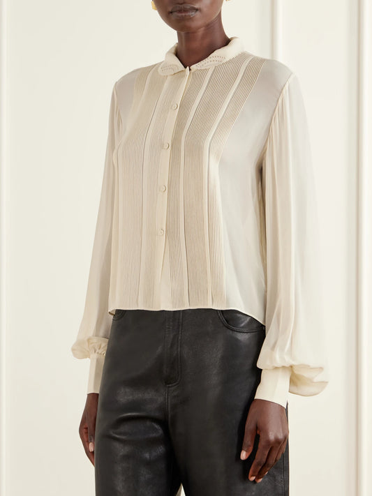 RÓHE Romantic Pintucked Silk-crepe De Chine Blouse