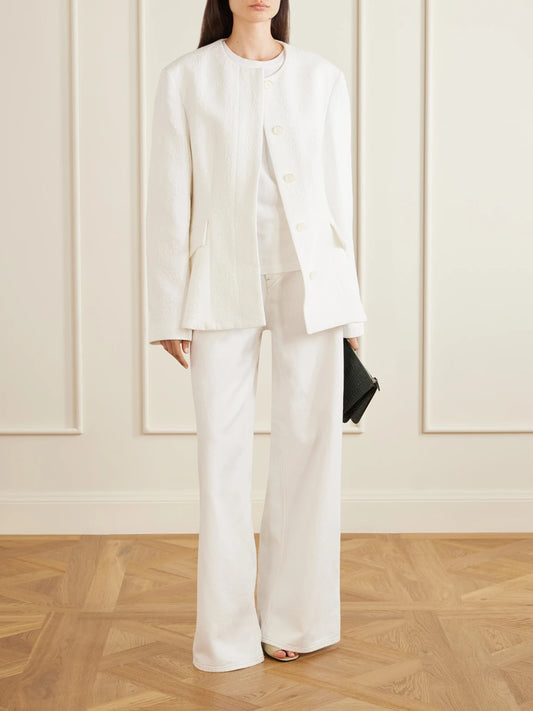 Image of Coats & Jackets. Product name - Cotton-jacquard Jacket in White colour by brand - TOTEME