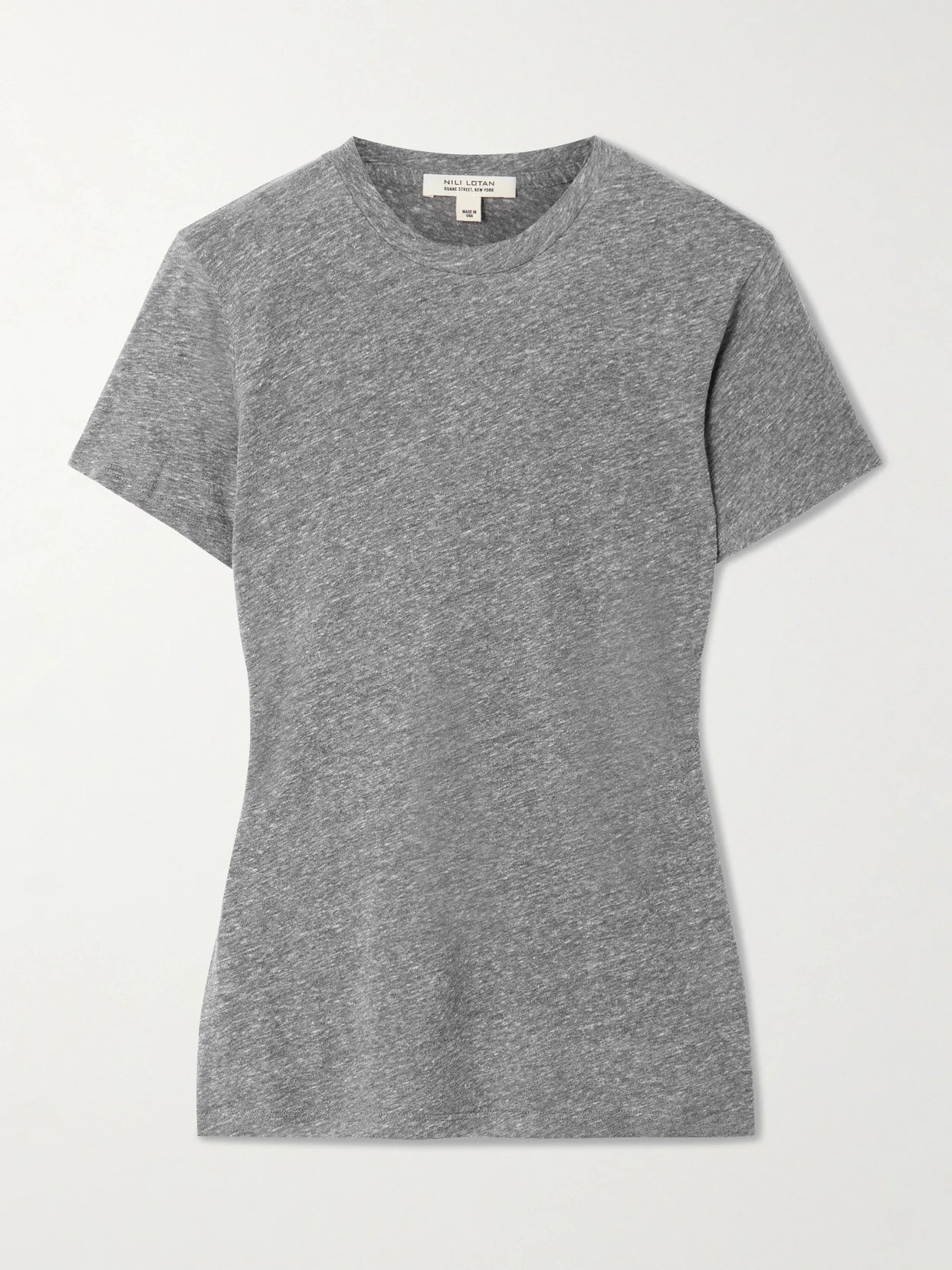 Image of a model wearing Tops. Product name - Lana Jersey T-shirt in Gray colour by brand - Nili Lotan