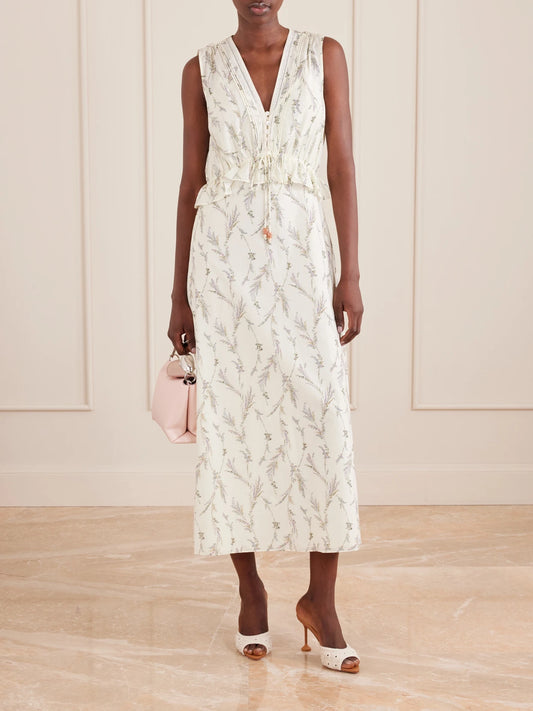 Image of Dresses. Product name - Dominik Floral-print Cotton And Silk-blend Maxi Dress in Ecru colour by brand - Veronica Beard