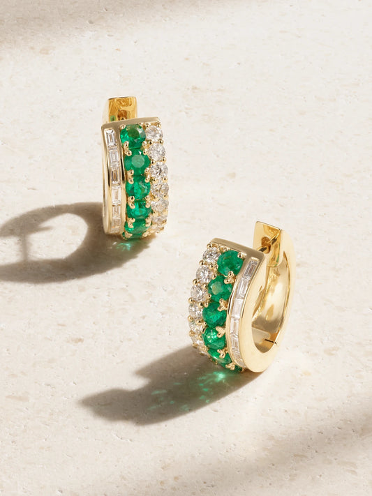 Lola 18-karat Gold, Emerald And Diamond Hoop Earrings
