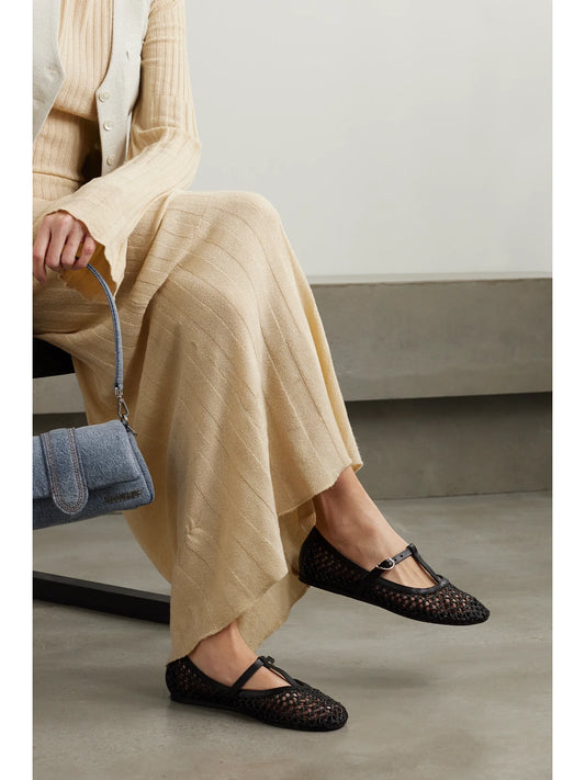 Aerati Leather-trimmed Woven Raffia Ballet Flats