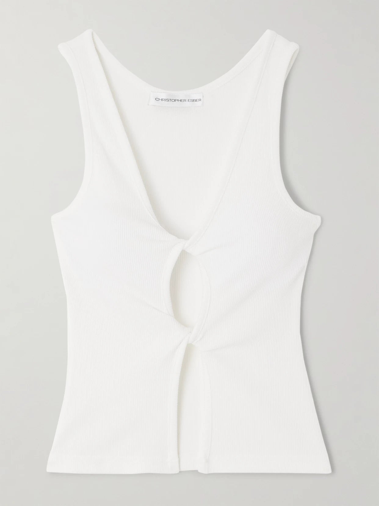 Cutout Twist-front Ribbed-knit Tank