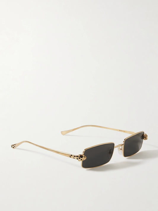 Panthère Rectangle-frame Crystal-embellished Gold-tone Sunglasses