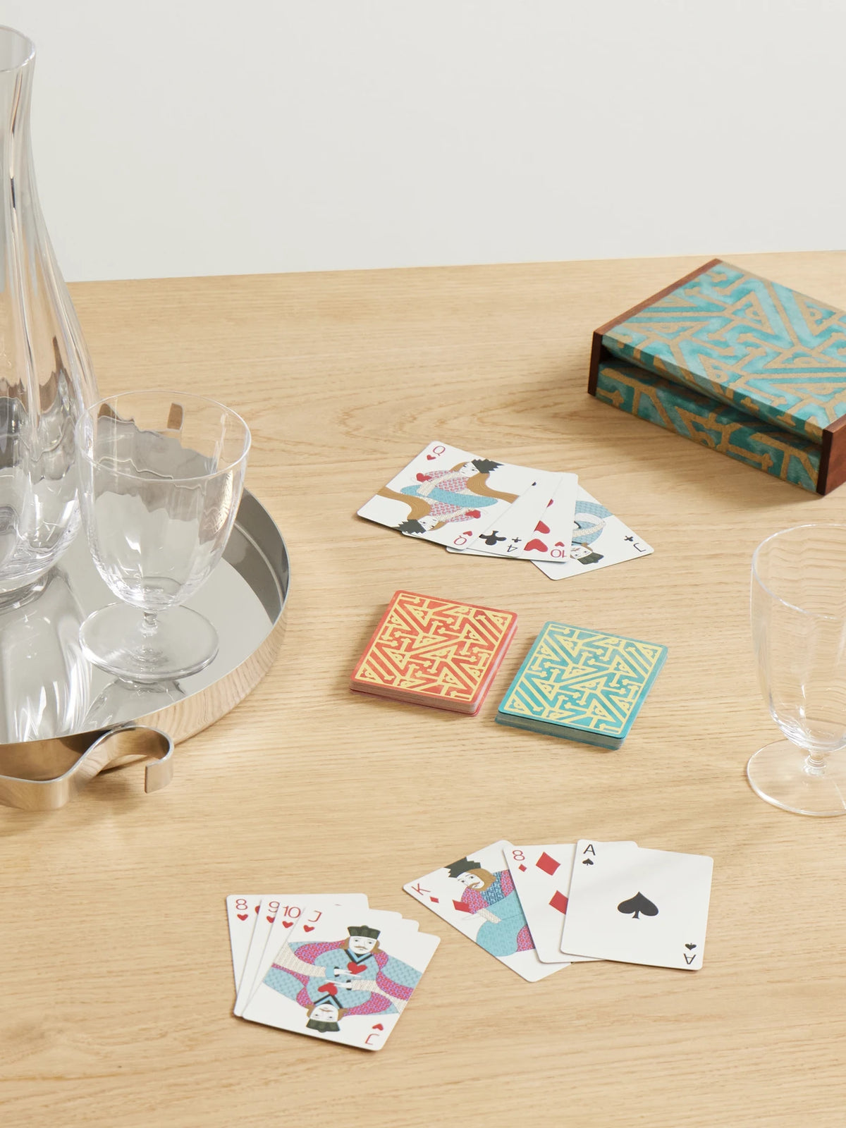 Image of Decor. Product name - Fortuny Set Of Two Playing Cards in Green colour by brand - L'Objet