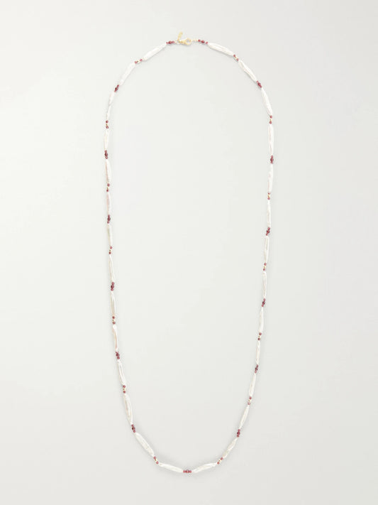 Le Sundial Silver-toned Fresh Water Pearls And Garnet Beaded Neckalce