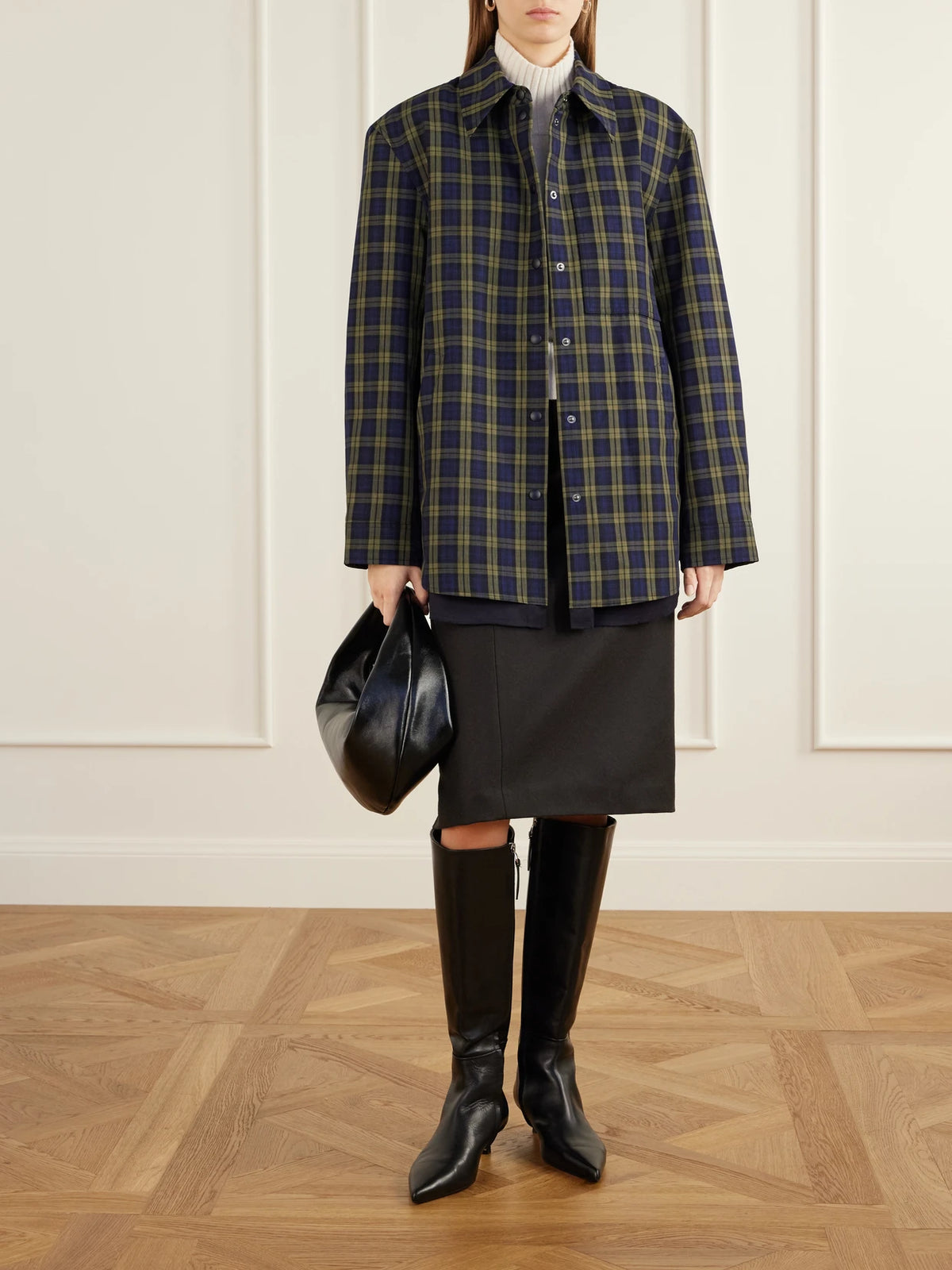 Image of Coats & Jackets. Product name - Checked Shirt Jacket in Blue colour by brand - Tibi