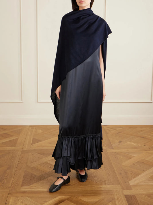 Image of Scarves & Shawls. Product name - Cashmere And Silk-blend Wrap in Navy colour by brand - Arch4