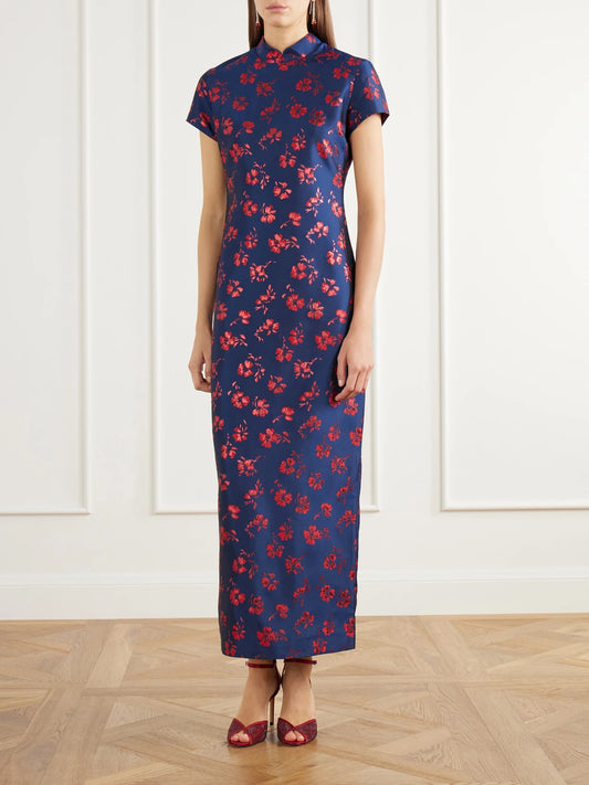 DESTREE Celia Floral-jacquard Taffeta Midi Dress