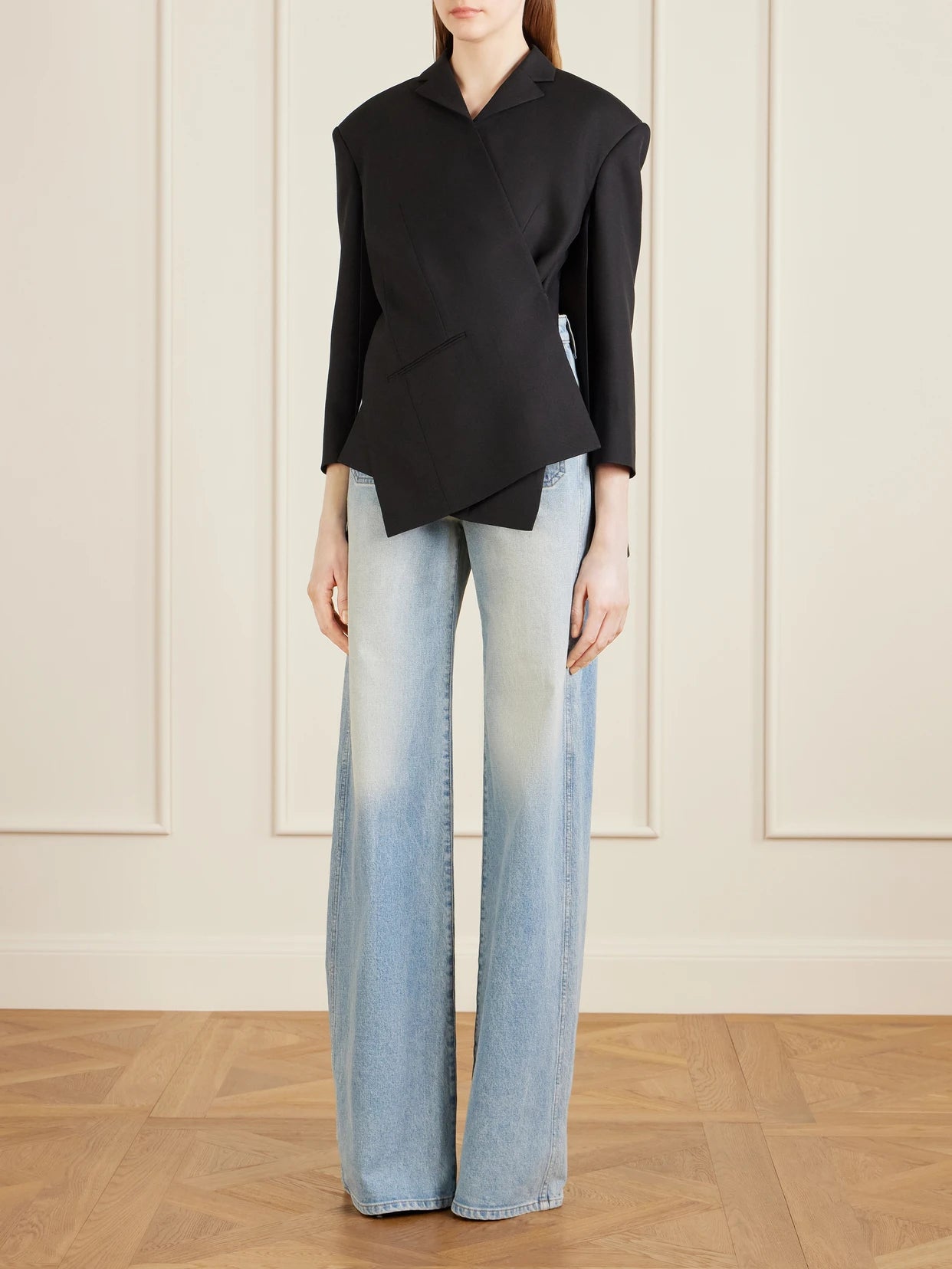 Image of Jeans. Product name - Delmonico High-rise Wide-leg Jeans in Light denim colour by brand - KHAITE