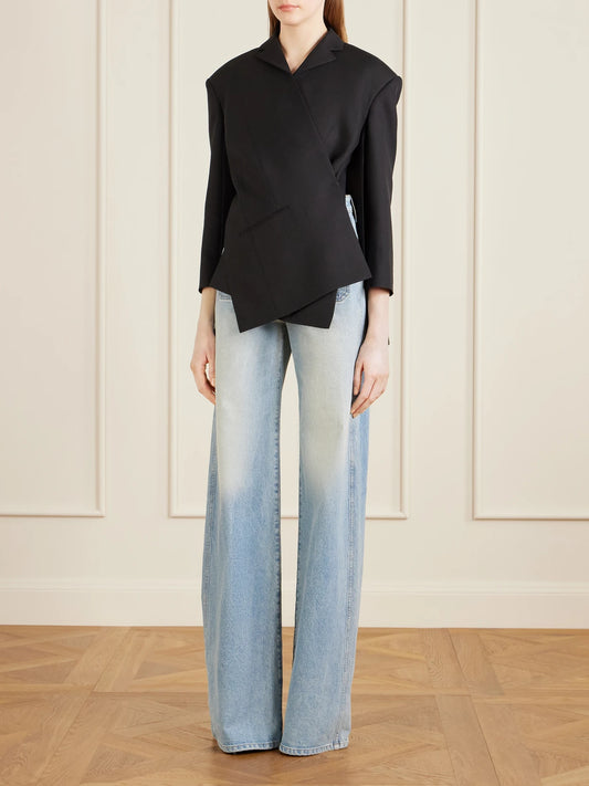 Image of Jeans. Product name - Delmonico High-rise Wide-leg Jeans in Light denim colour by brand - KHAITE