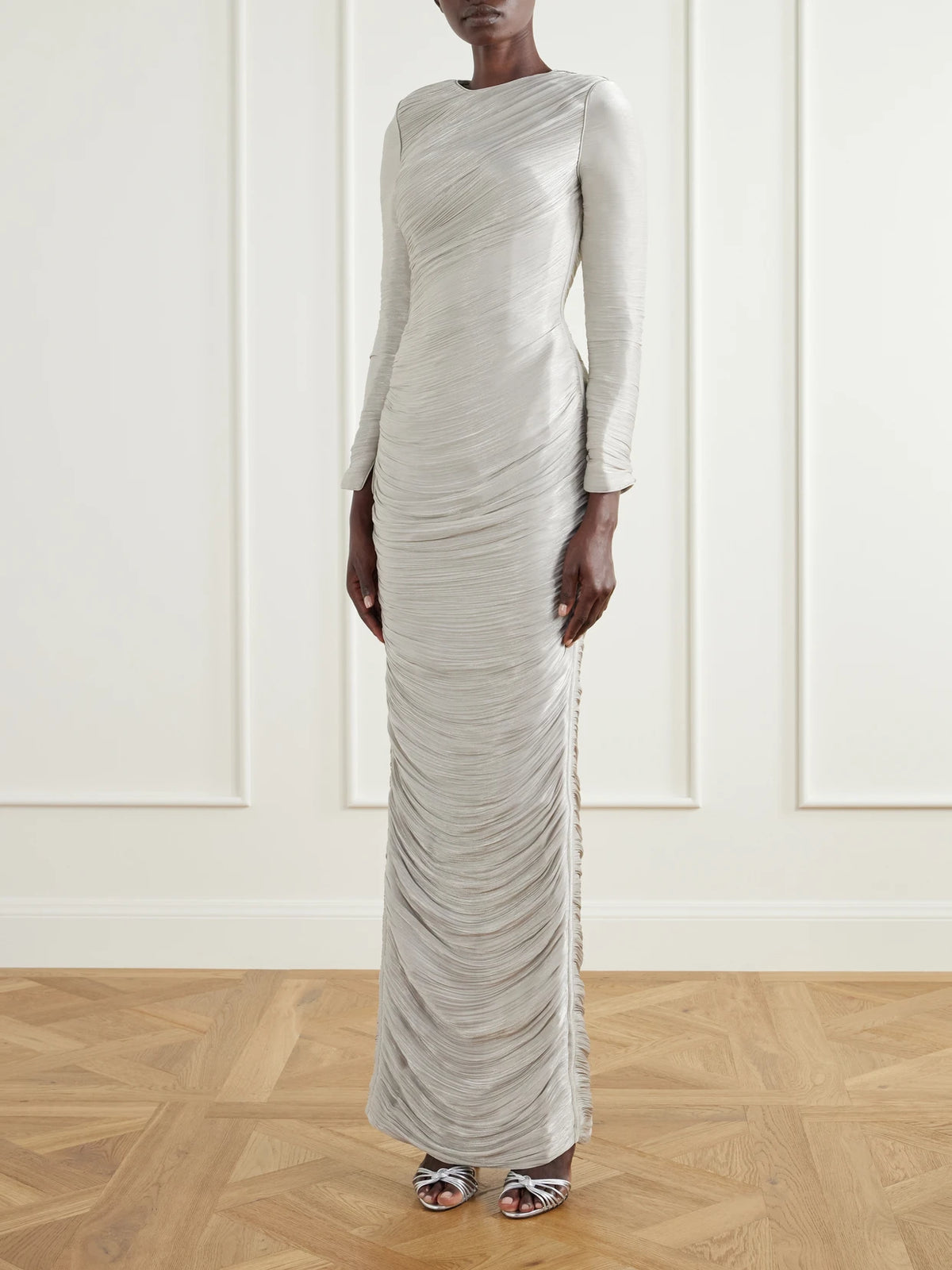Marmar Halim Cape-effect Plissé Crepe De Chine Gown
