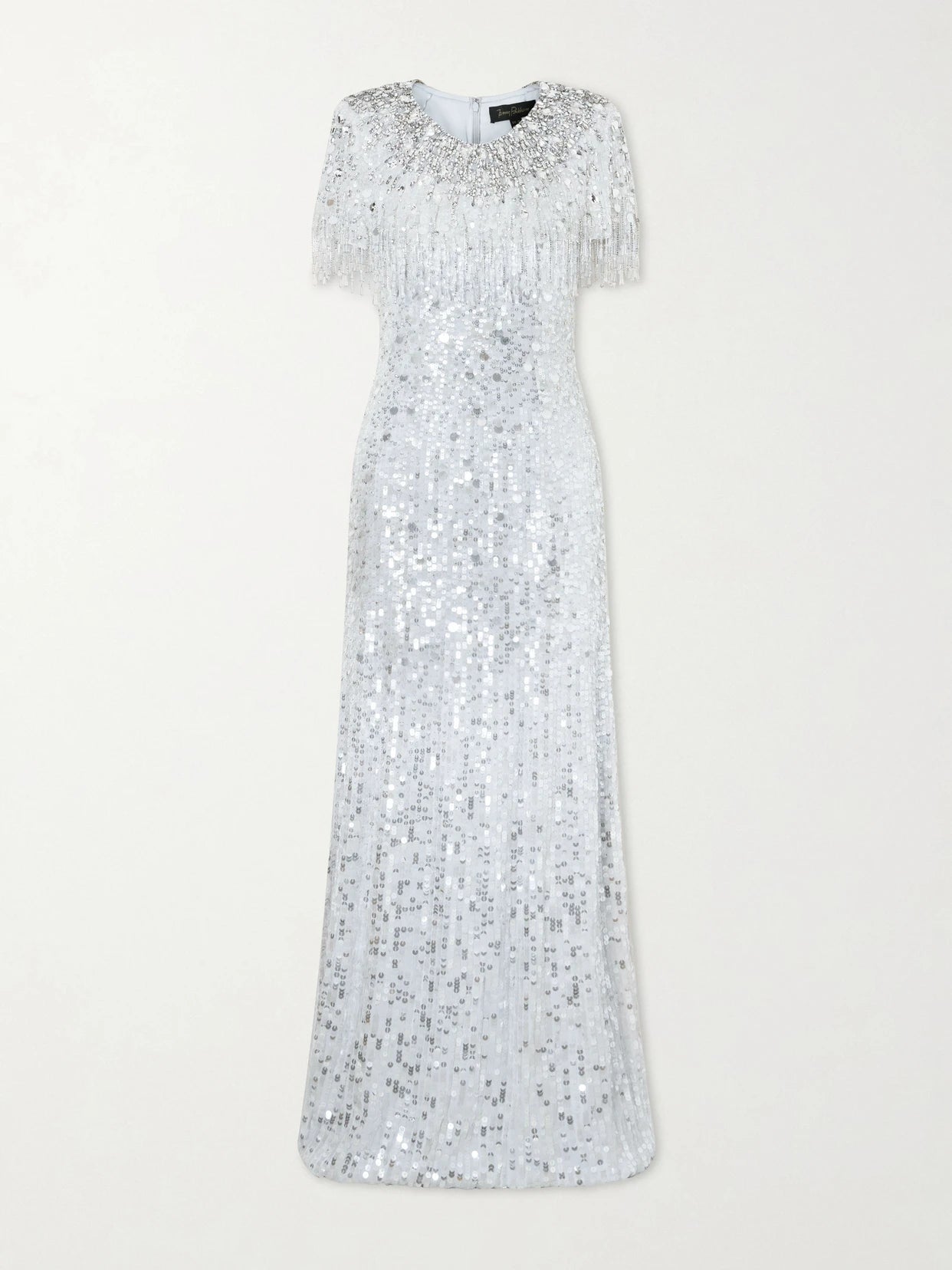 Image of Dresses. Product name - Eugene Crystal-embellished Sequined Chiffon Gown in Light blue colour by brand - Jenny Packham