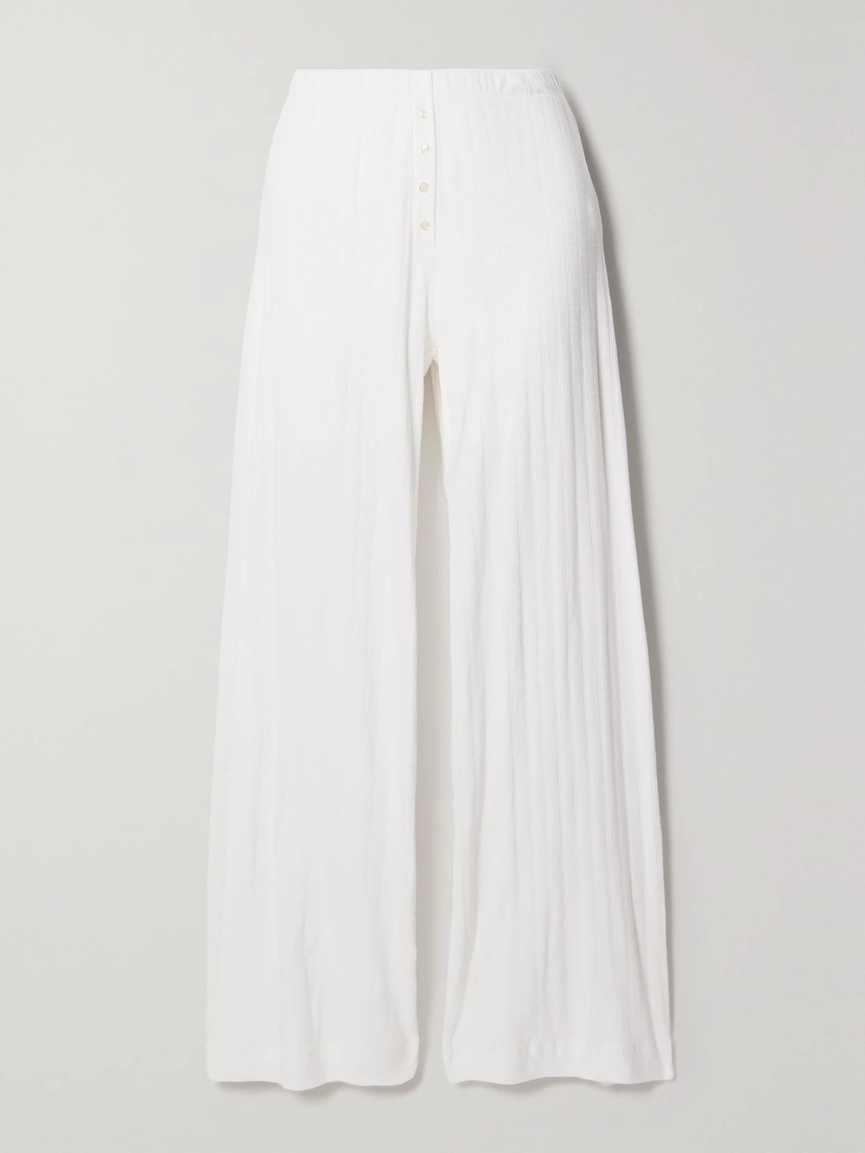 Image of Sleepwear & Loungewear. Product name - Boxer Pointelle-knit Cotton Pants in White colour by brand - LESET