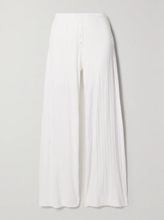 Image of Sleepwear & Loungewear. Product name - Boxer Pointelle-knit Cotton Pants in White colour by brand - LESET