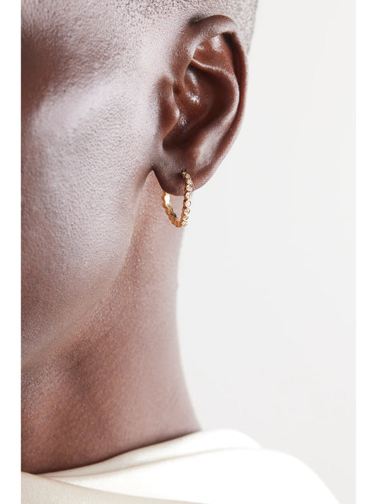 Image of Earrings. Product name - Courant D'ensemble 18-karat Recycled Gold Diamond Single Hoop Earring in Multi colour by brand - Sophie Bille Brahe