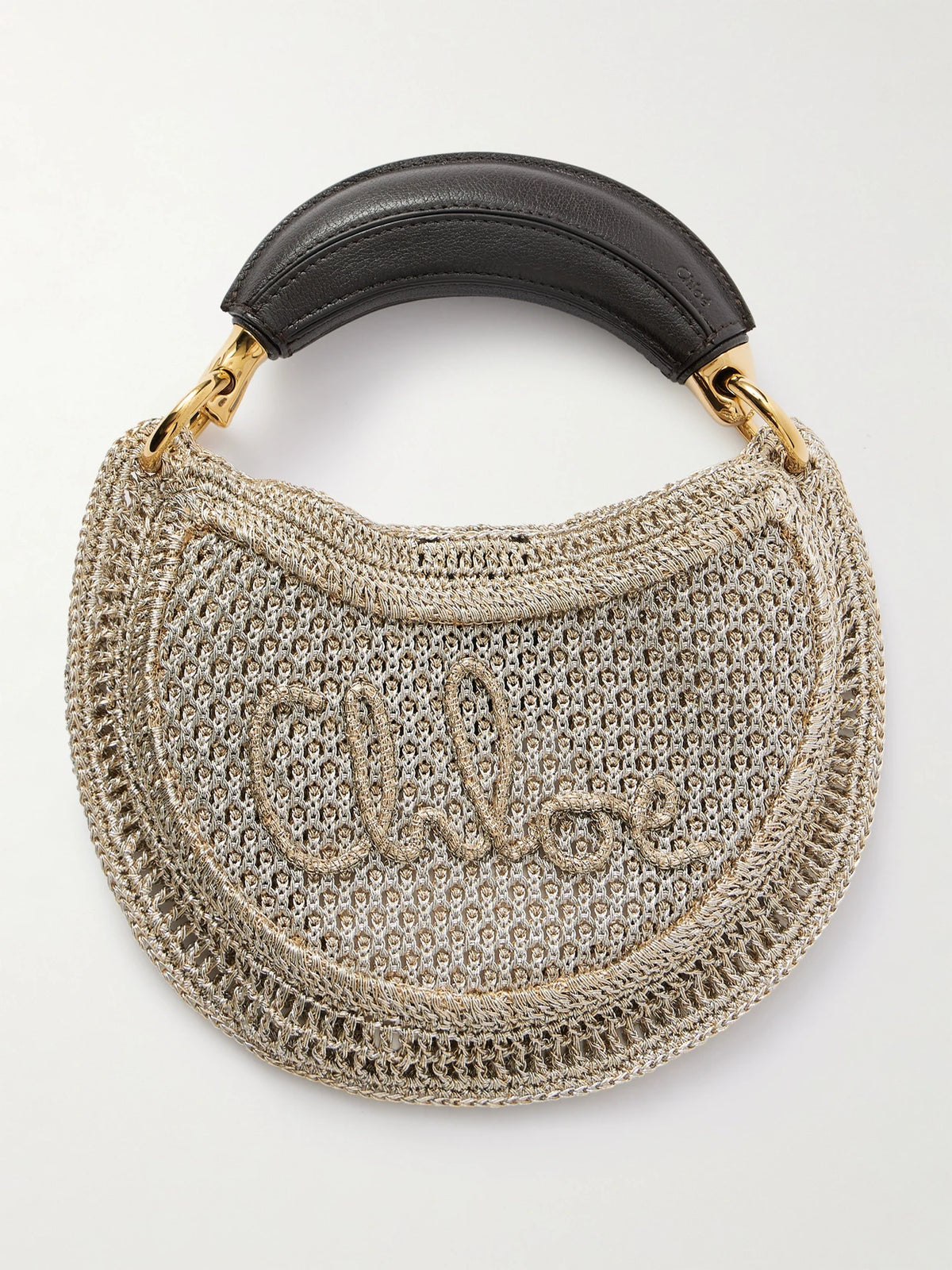 Summer Banana Leather-trimmed Metallic Crocheted Tote