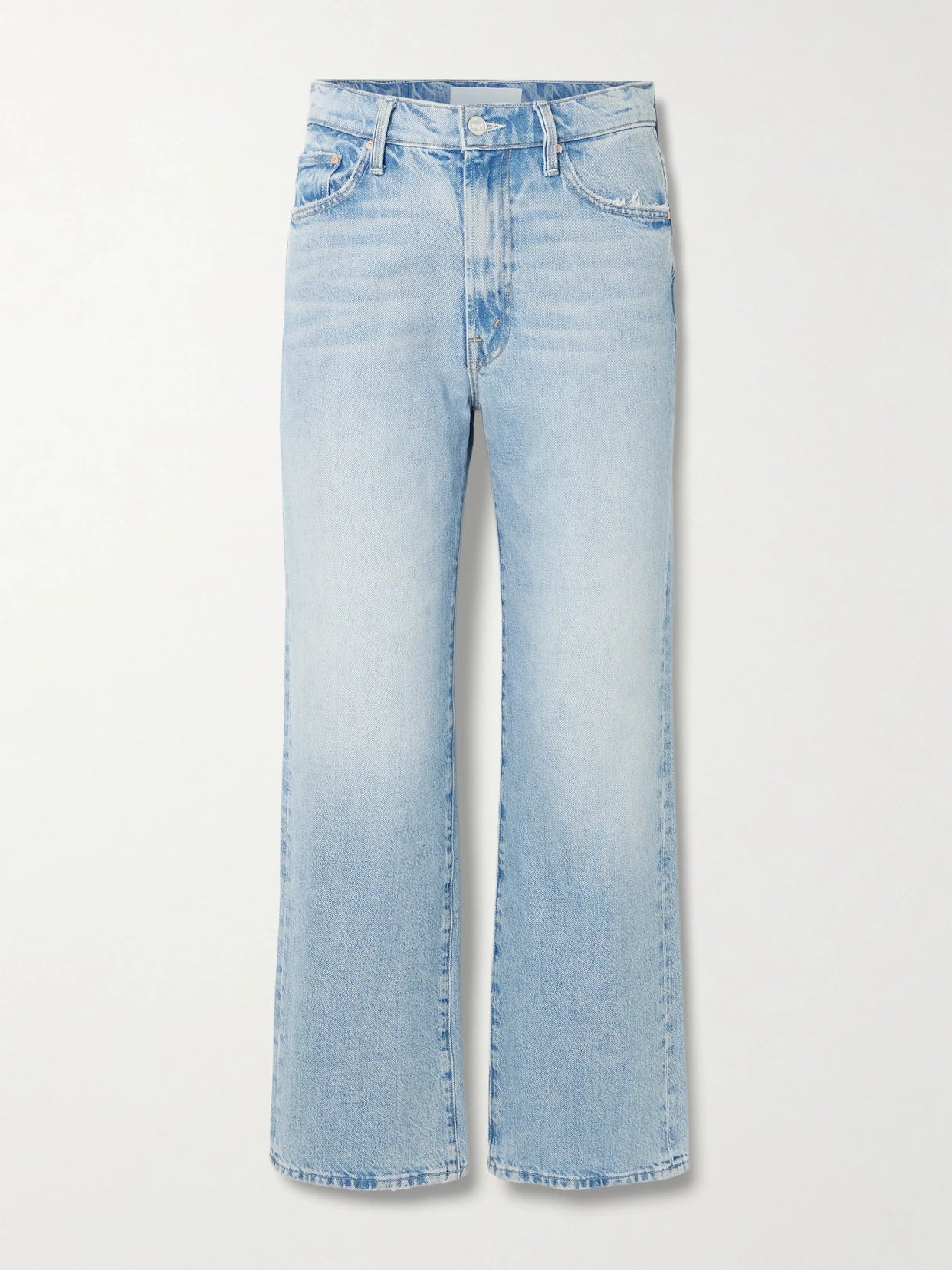 Image of Jeans. Product name - The Rambler Zip Flood High-rise Straight-leg Jeans in Blue colour by brand - Mother