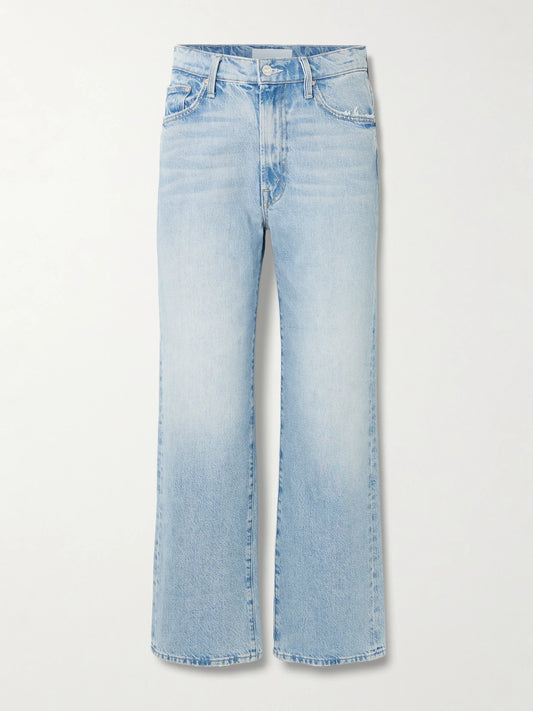 Image of Jeans. Product name - The Rambler Zip Flood High-rise Straight-leg Jeans in Blue colour by brand - Mother