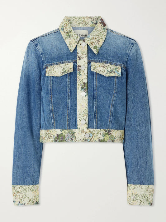 Image of Coats & Jackets. Product name - Marcel Printed Denim Jacket in Indigo colour by brand - ALÉMAIS