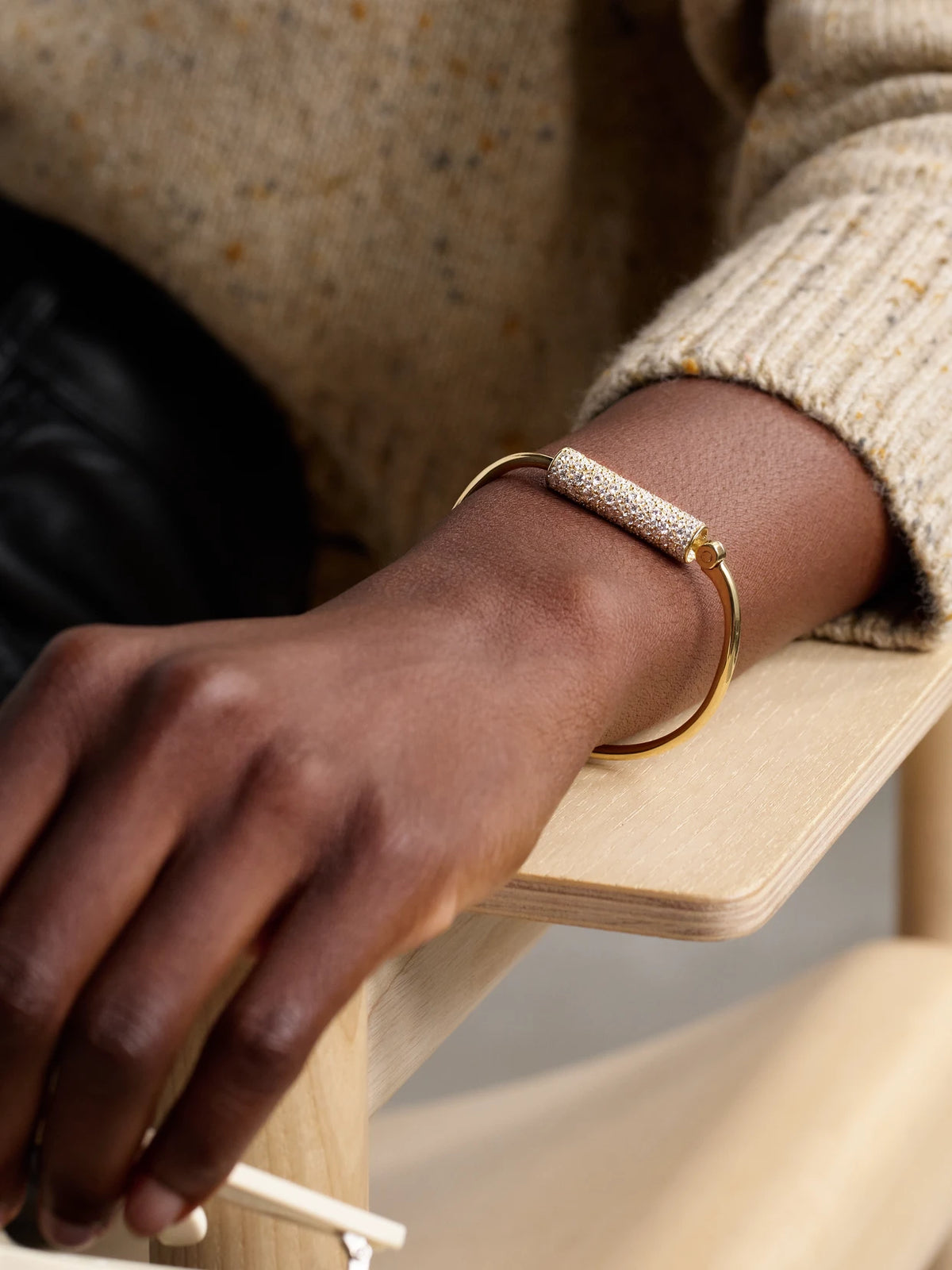 Image of Bracelets. Product name - Stoned Trundle Lock 18-karat Gold Diamond Bracelet in Multi colour by brand - Marla Aaron
