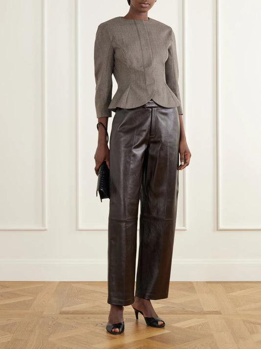 Image of Coats & Jackets. Product name - Palmier Peplum Wool-hopsack Blazer in Dark brown colour by brand - Jacquemus