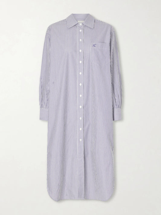 Image of Dresses. Product name - Stella Striped Cotton-poplin Midi Shirt Dress in Blue colour by brand - Suzie Kondi