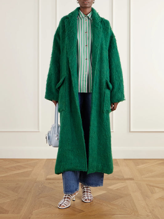 Image of Coats & Jackets. Product name - The Blanket Brushed Woven Coat in Green colour by brand - Marrakshi Life
