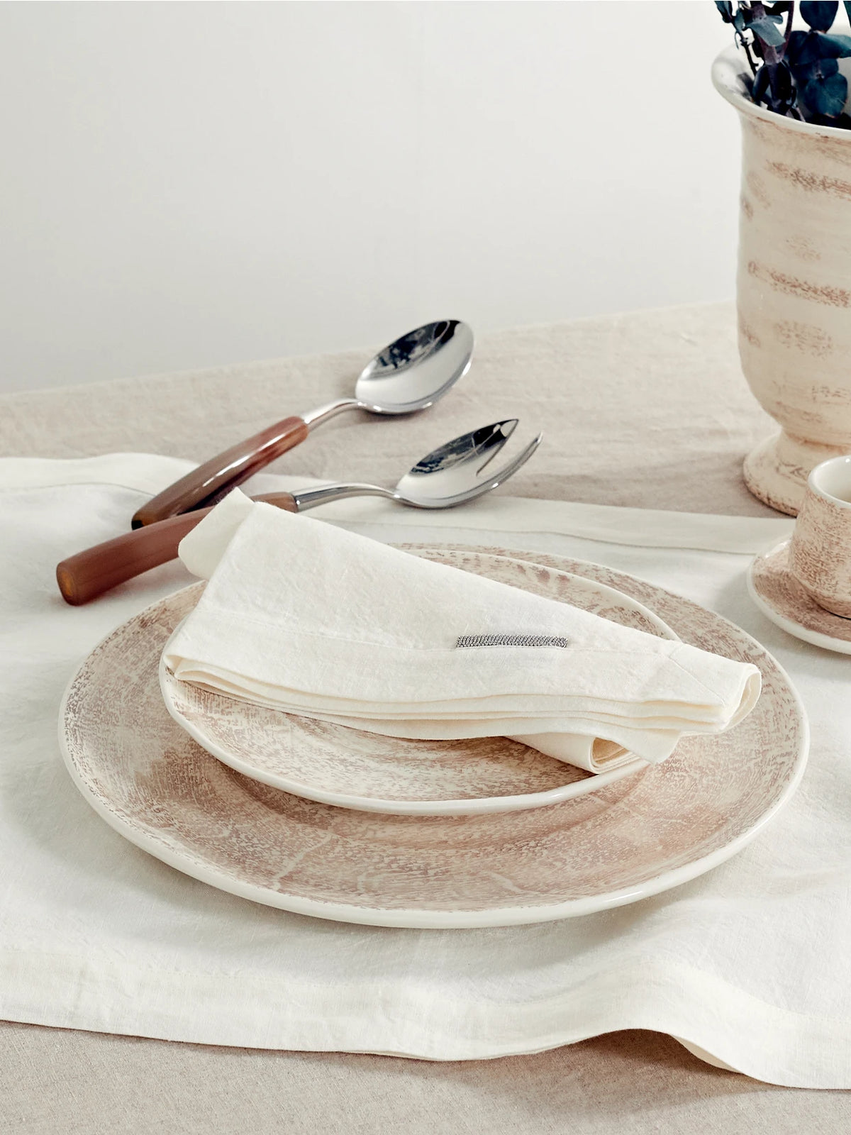 Image of Tableware. Product name - Set Of Two Bead-embellished Linen Placemats in Cream colour by brand - Brunello Cucinelli
