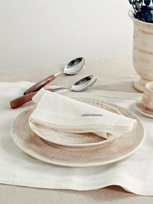 Image of Tableware. Product name - Set Of Two Bead-embellished Linen Placemats in Cream colour by brand - Brunello Cucinelli