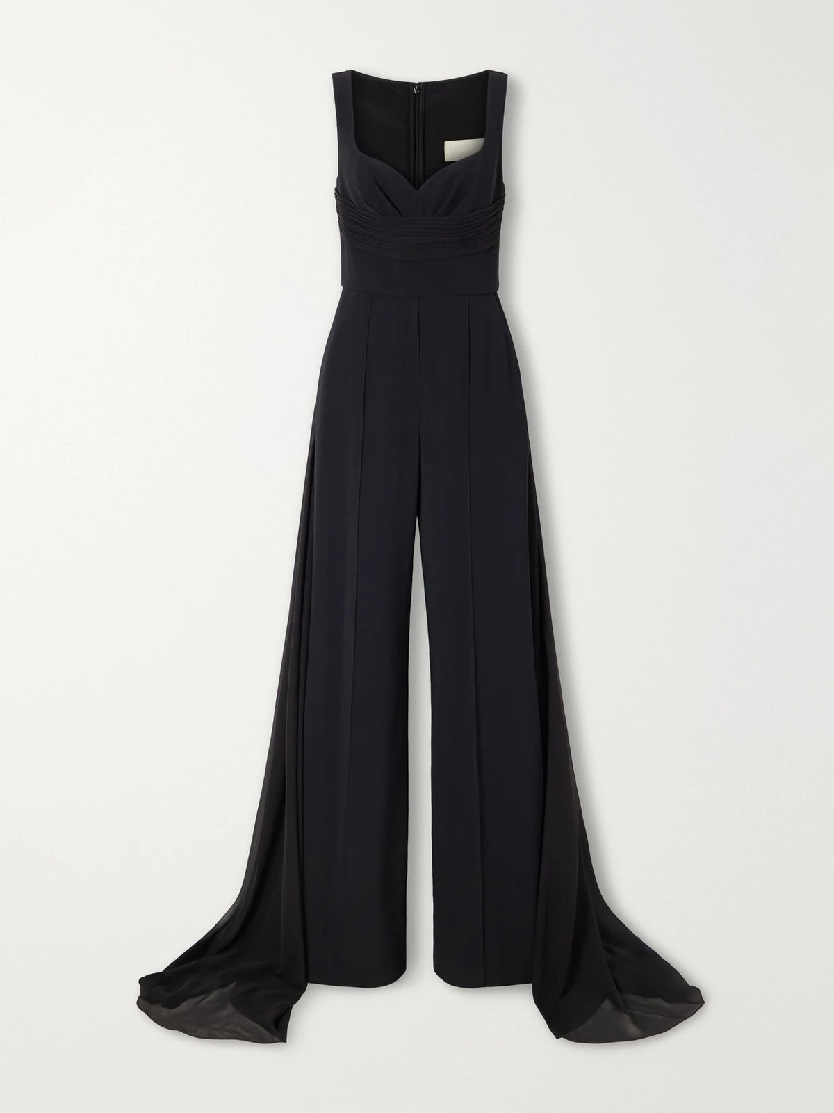 Elie Saab Ruched Chiffon-trimmed Silk-blend Cady Jumpsuit