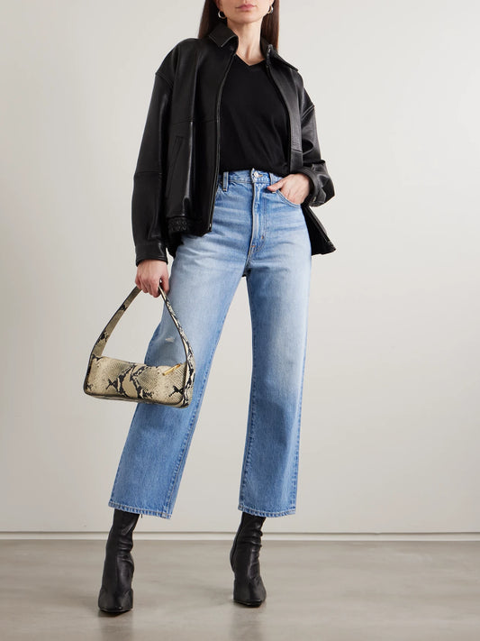 Image of Jeans. Product name - London Crop High-rise Straight-leg Jeans in Mid denim colour by brand - SLVRLAKE